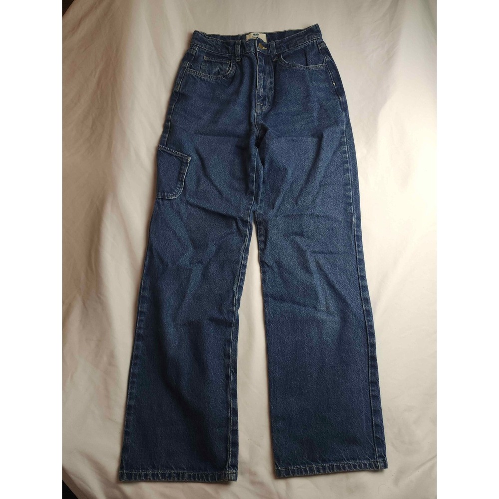 Triarchy High Rise Cargo Jeans Dark Wash Wide Leg Organic Cotton Denim 28 Inseam